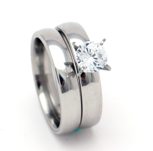 4mm Bridal Set Engagement Ring Women Stainless Steel Band Ginger Lyne - Gold,10