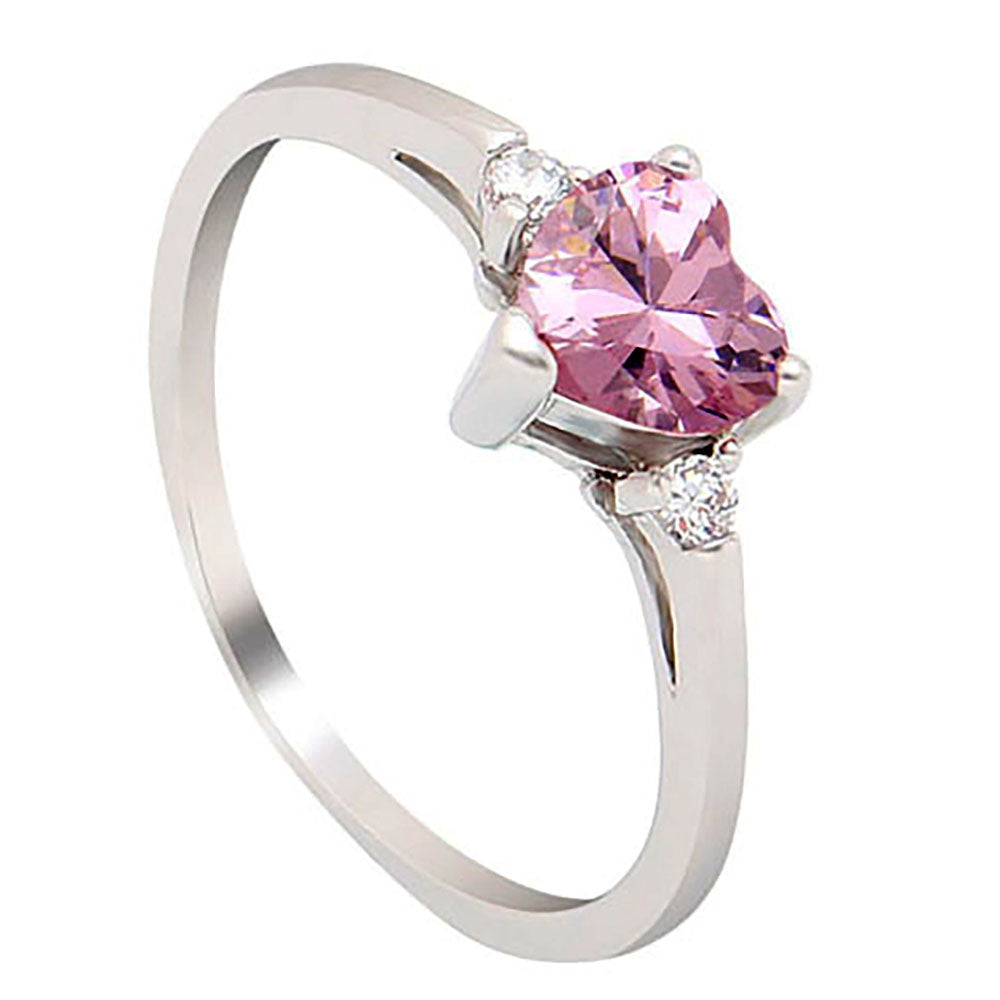 Shelly Engagement Promise Ring Heart Sterling Silver Women Ginger Lyne - Pink,10