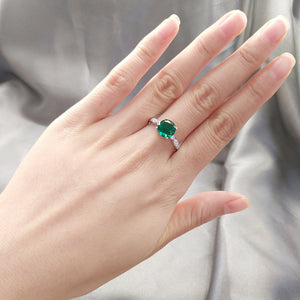 Created Emerald Engagement Ring Sterling Silver Women by Ginger Lyne - 10