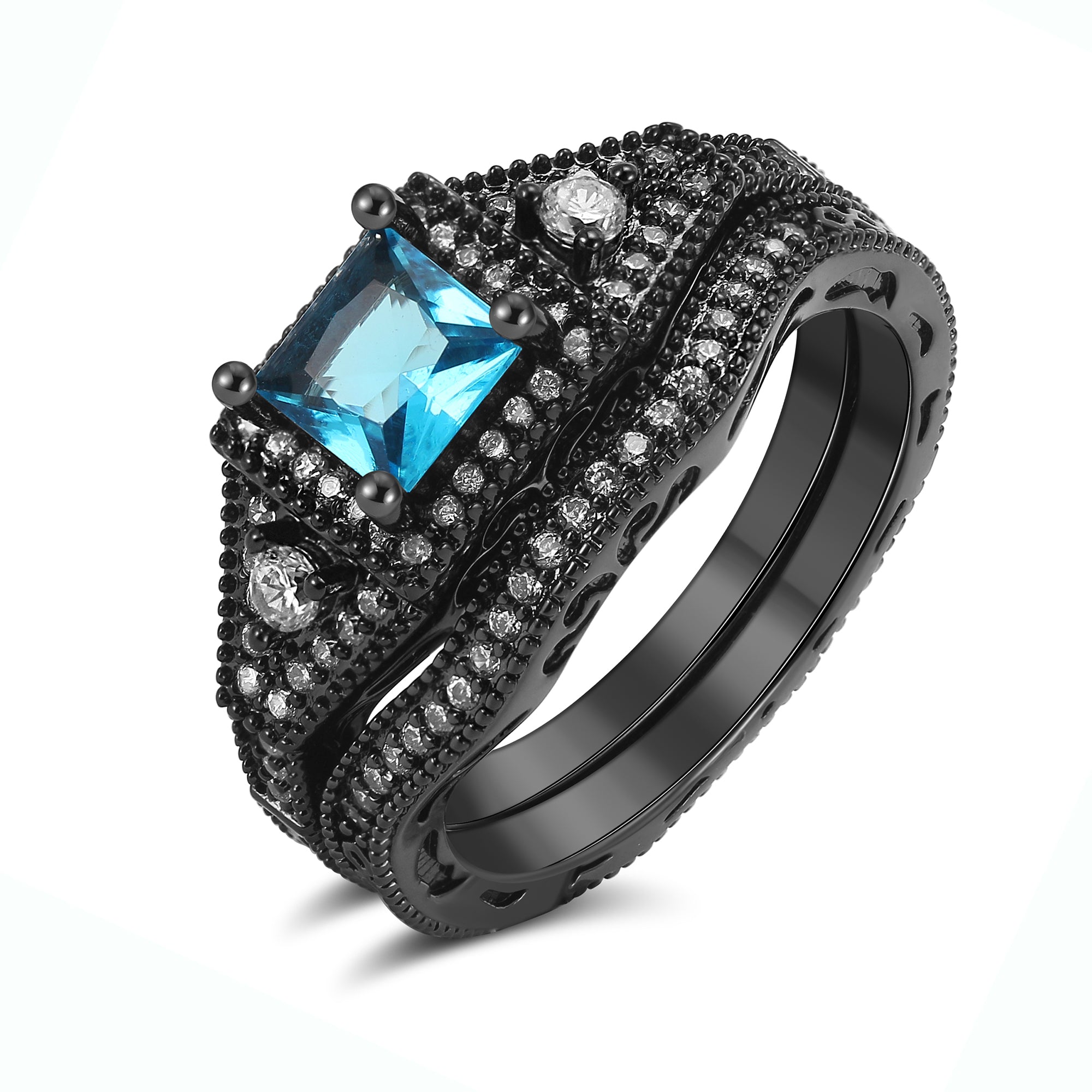 Danielle Bridal Set Cz Black Wedding Engagement Ring Women Ginger Lyne Collection - Black,10