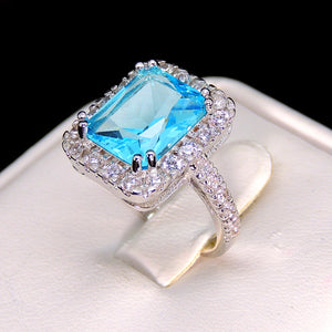 Gina Statement Ring Created Blue Topaz 6Ct Women Ginger Lyne Collection - 7