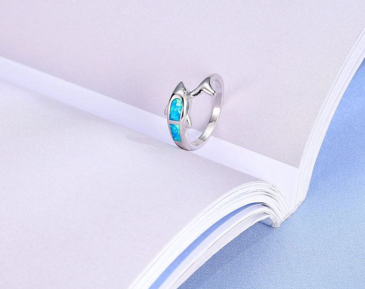 Dolphin Fire Opal Ring White Gold Plated Womens Ginger Lyne Collection - 10
