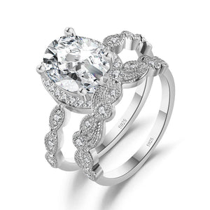Amara Bridal Set Sterling Silver Cz Engagement Ring Wedding Band Ginger Lyne Collection - silver,8