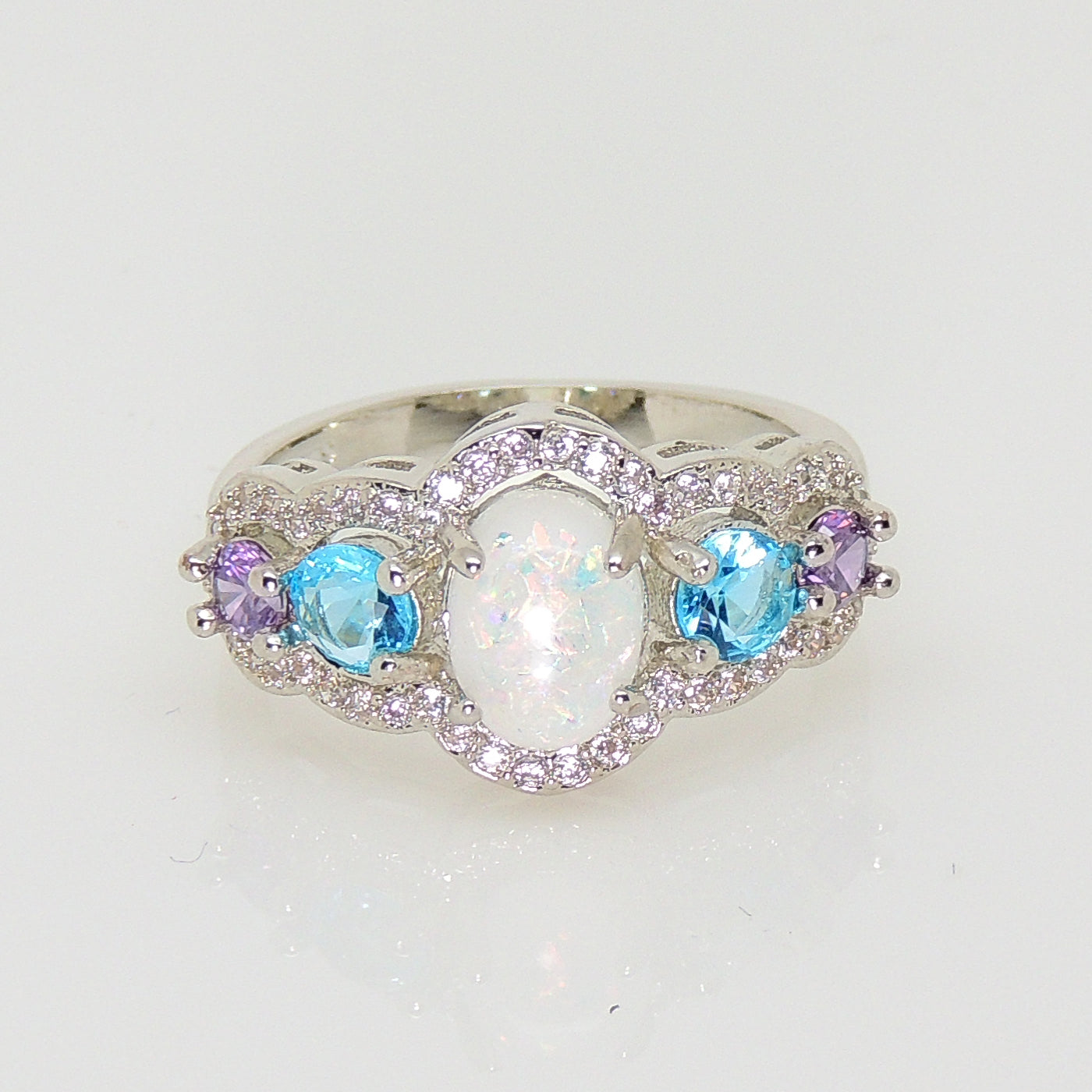 Riley Statement Ring White Fire Opal Purple Blue Cz Womens Ginger Lyne Collection - 11