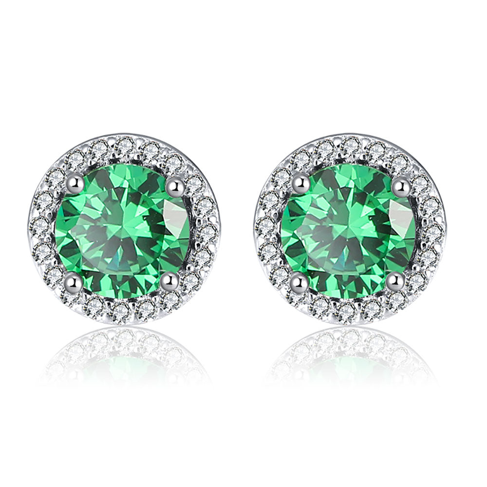 Round Halo Stud Earrings Sterling Silver Green Cz Womens Ginger Lyne - Green
