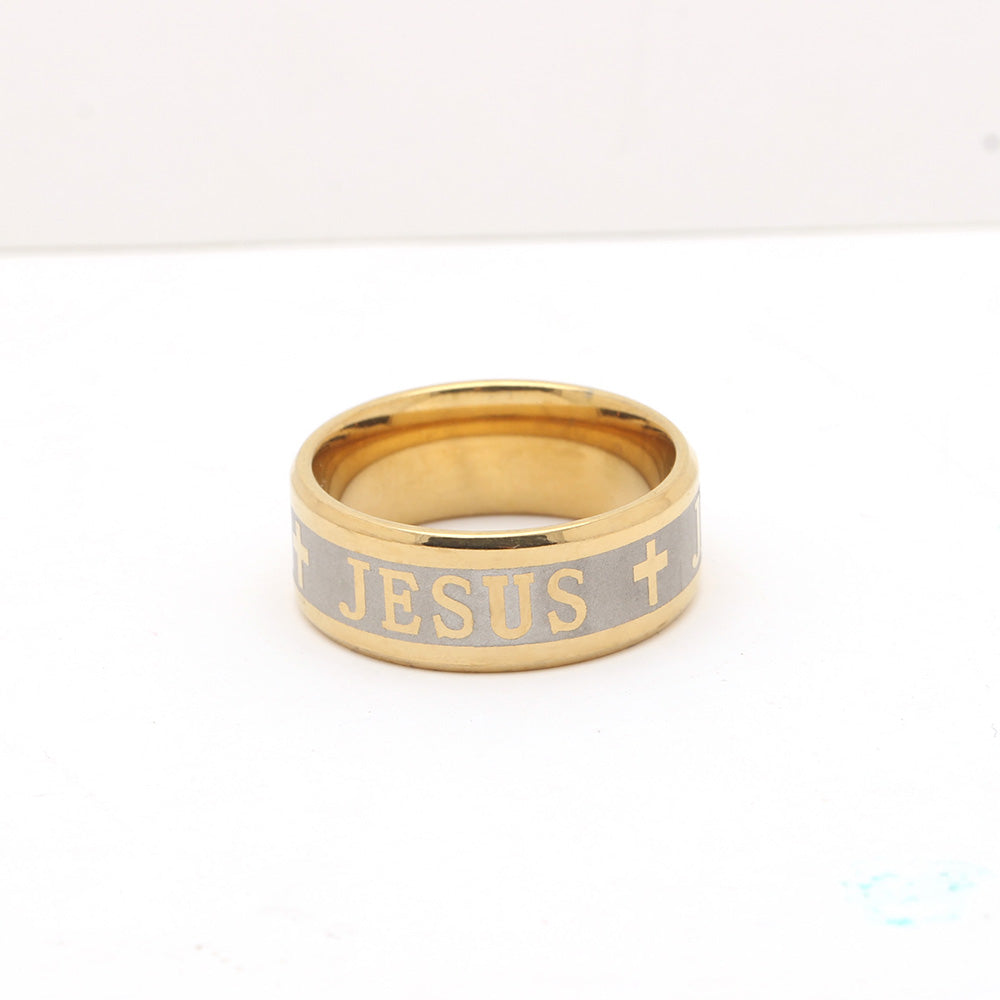 Jesus Cross Wedding Band Ring Stainless Steel Mens Womens Ginger Lyne - 10