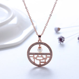Flower Window Pattern Pendant Necklace Cz Women Ginger Lyne Collection - Yellow Gold