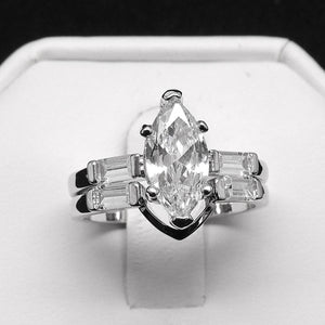 Nicole Bridal Set Marquise Baguette Cz Ring Band Womens Ginger Lyne - Silver,10