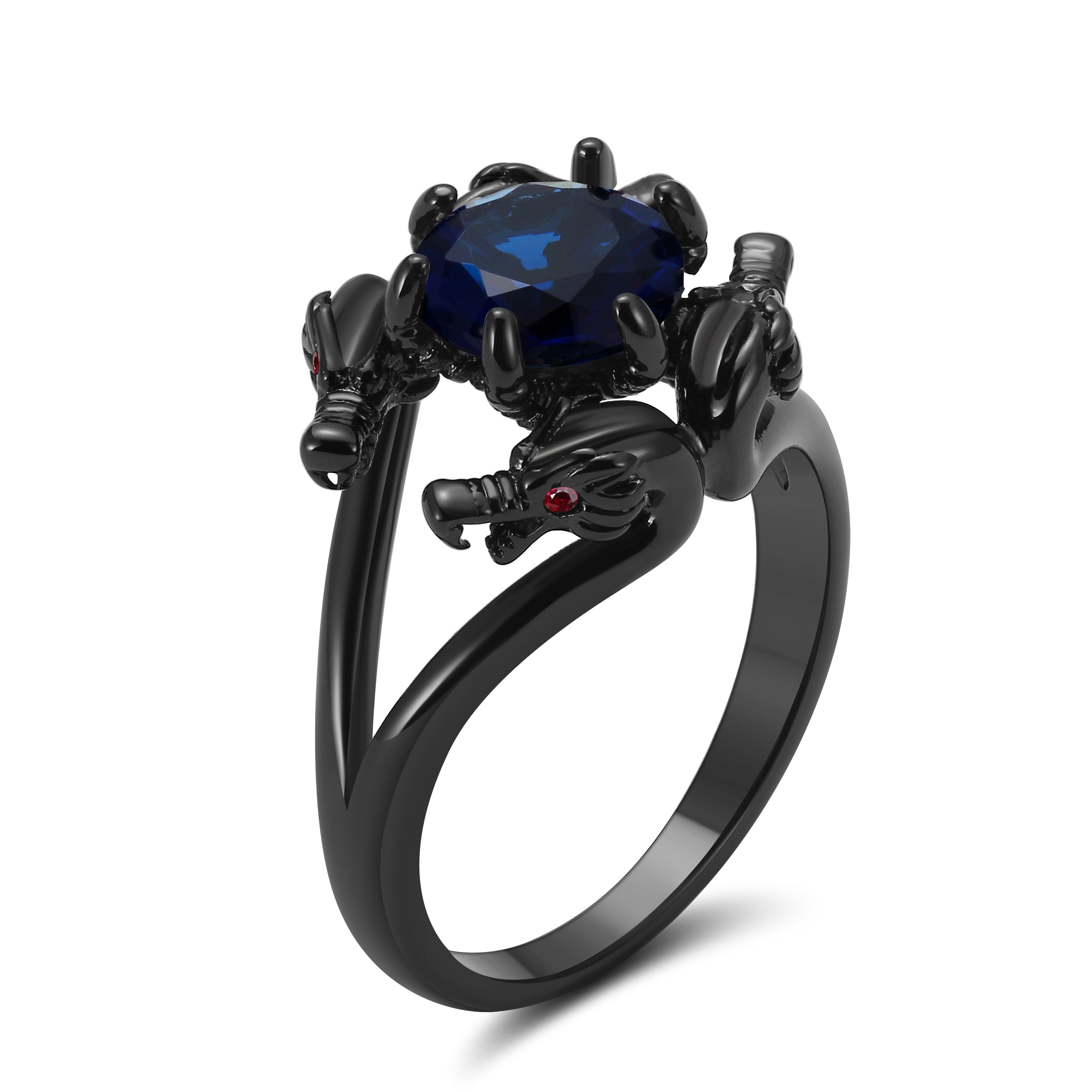 Dragon Ring Gothic Solitaire Cz Black Engagement Ring Girl Ginger Lyne Collection - Blue,9