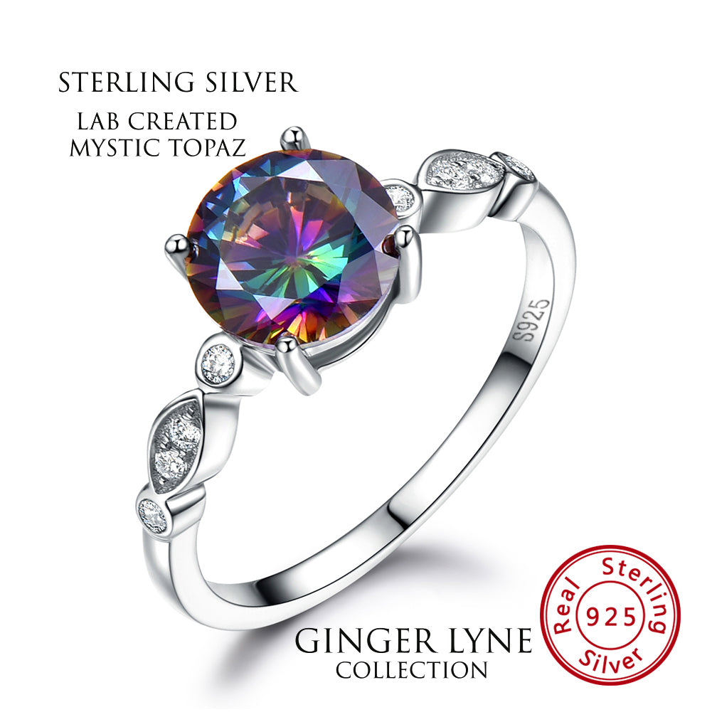 Created Mystic Topaz Engagement Ring Sterling Silver Women Ginger Lyne - 10