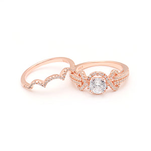 Rose Gold Bridal Ring Set Sterling Silver Engagement Women Ginger Lyne - 10