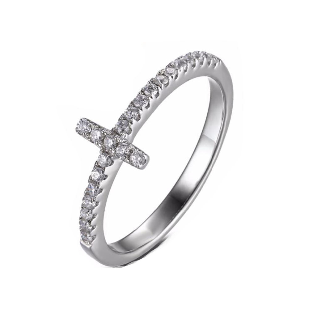 Cross Ring Religion Women Sterling Silver Cubic Zirconia Ginger Lyne Collection - 8