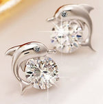 Load image into Gallery viewer, Dolphin Sterling Silver Cubic Zirconia Stud Earrings Women Ginger Lyne - Sterling Silver
