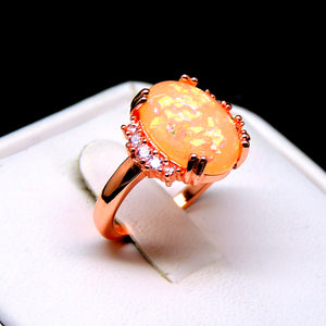 Kennedy Statement Ring Oval Rose Plated Fire Opal Womens Ginger Lyne - 10