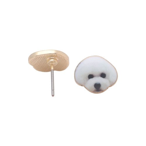 Bichon Frise White Puppy Dog Stud Earrings Enamel Girls Ginger Lyne - White