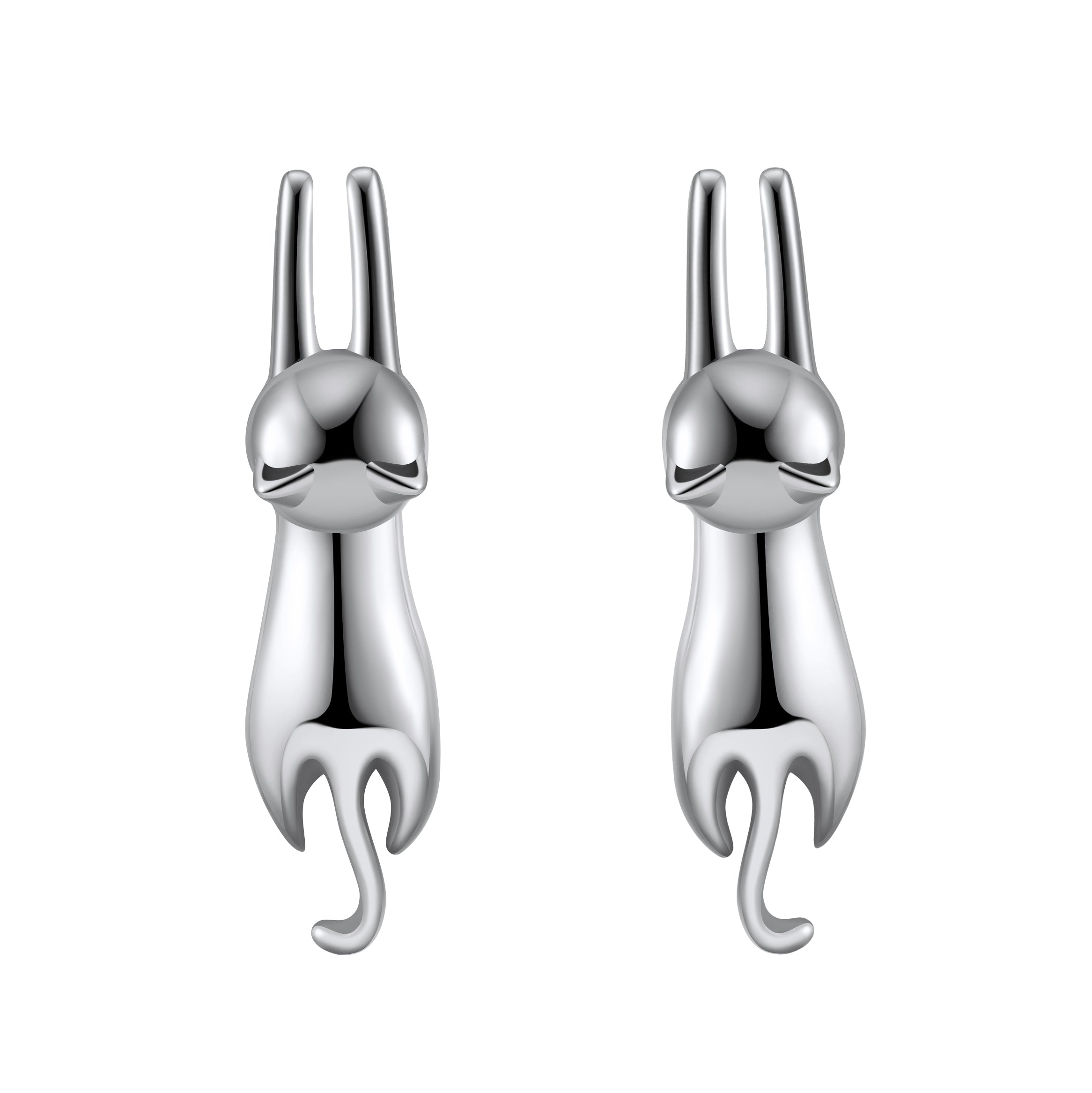 Hanging Cat Kitty Stud Earrings Sterling Silver Girl Women Ginger Lyne Collection - Silver