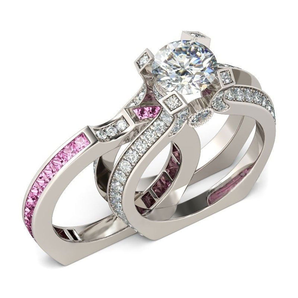 Skylar Bridal Set Band Inserts Engagement Ring Cz Womens Ginger Lyne - Pink/Clear,5