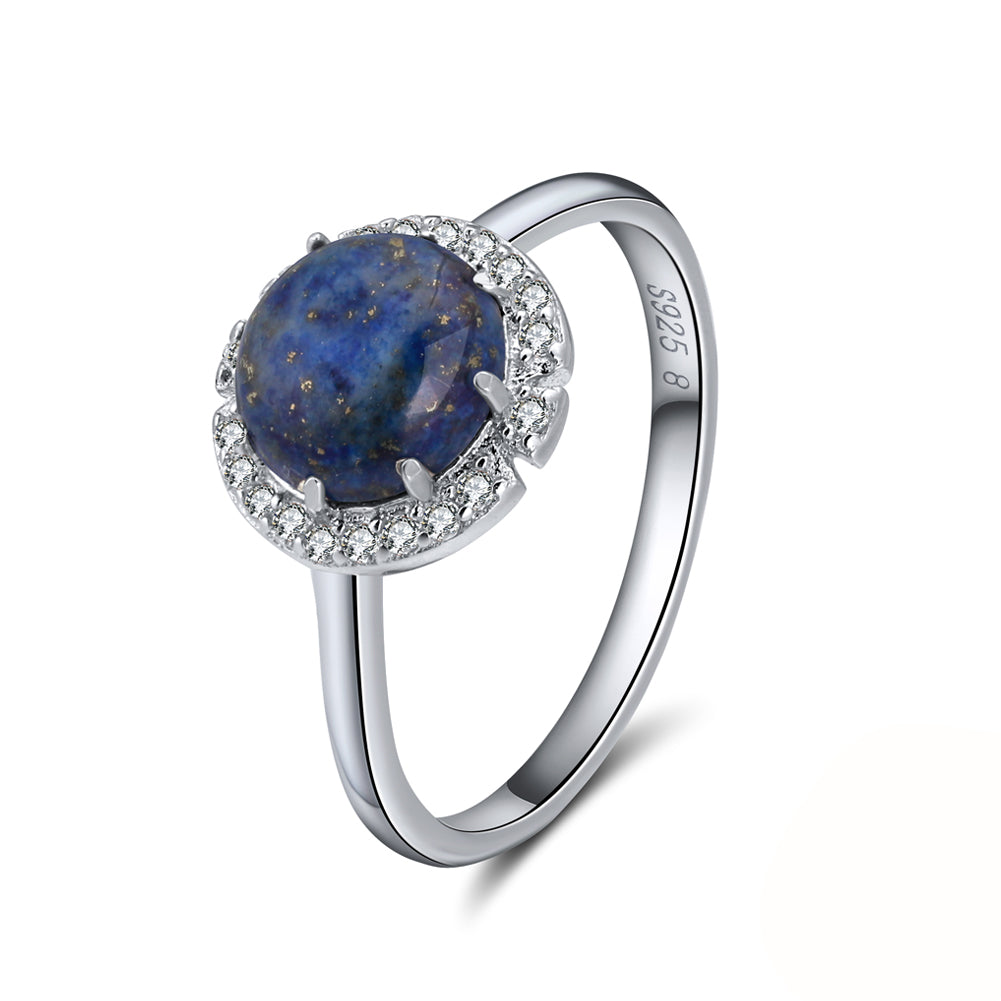 Round Blue Lapis Statement Ring Sterling Silver Cz Womens Ginger Lyne - blue,6