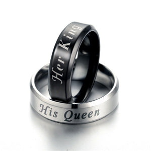 Her King Black His Queen Steel Wedding Band Ring Men Women Ginger Lyne - Male-King Black,10.5