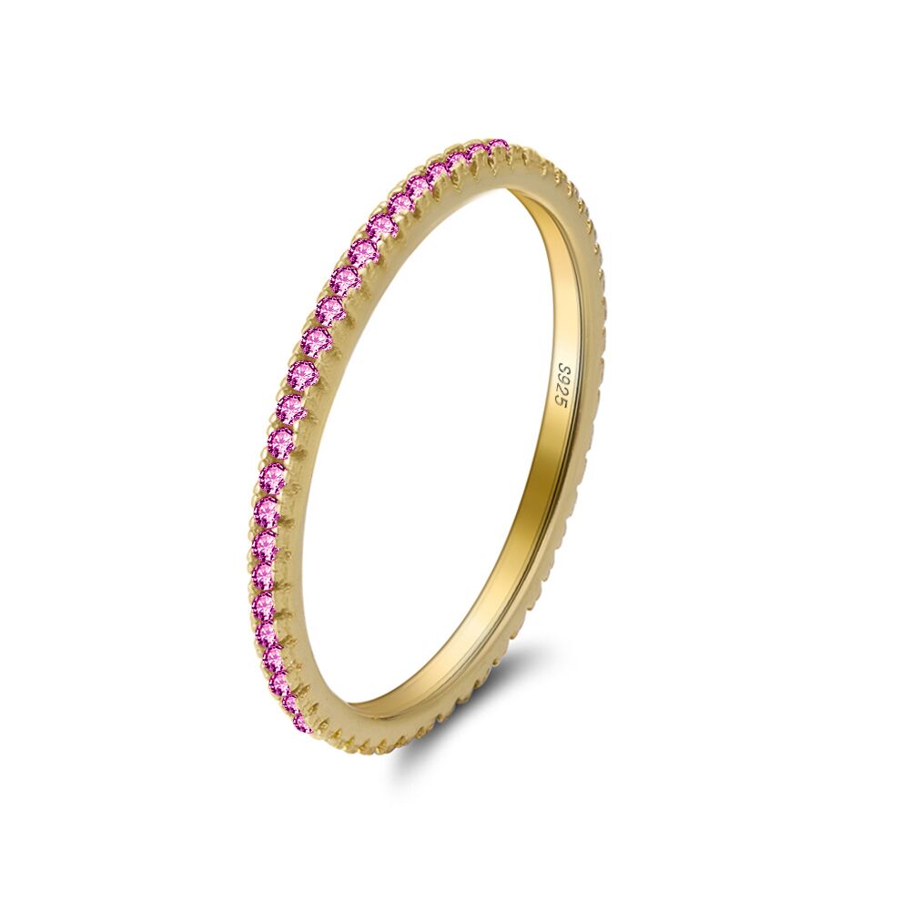 Thin Eternity Wedding Band Ring Sterling Silver Cz Women Ginger Lyne - Pink,5