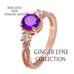 Alexandra Birthstone Ring Rose Gold Sterling Silver Purple CZ Womens Ginger Lyne Collection - Purple,10