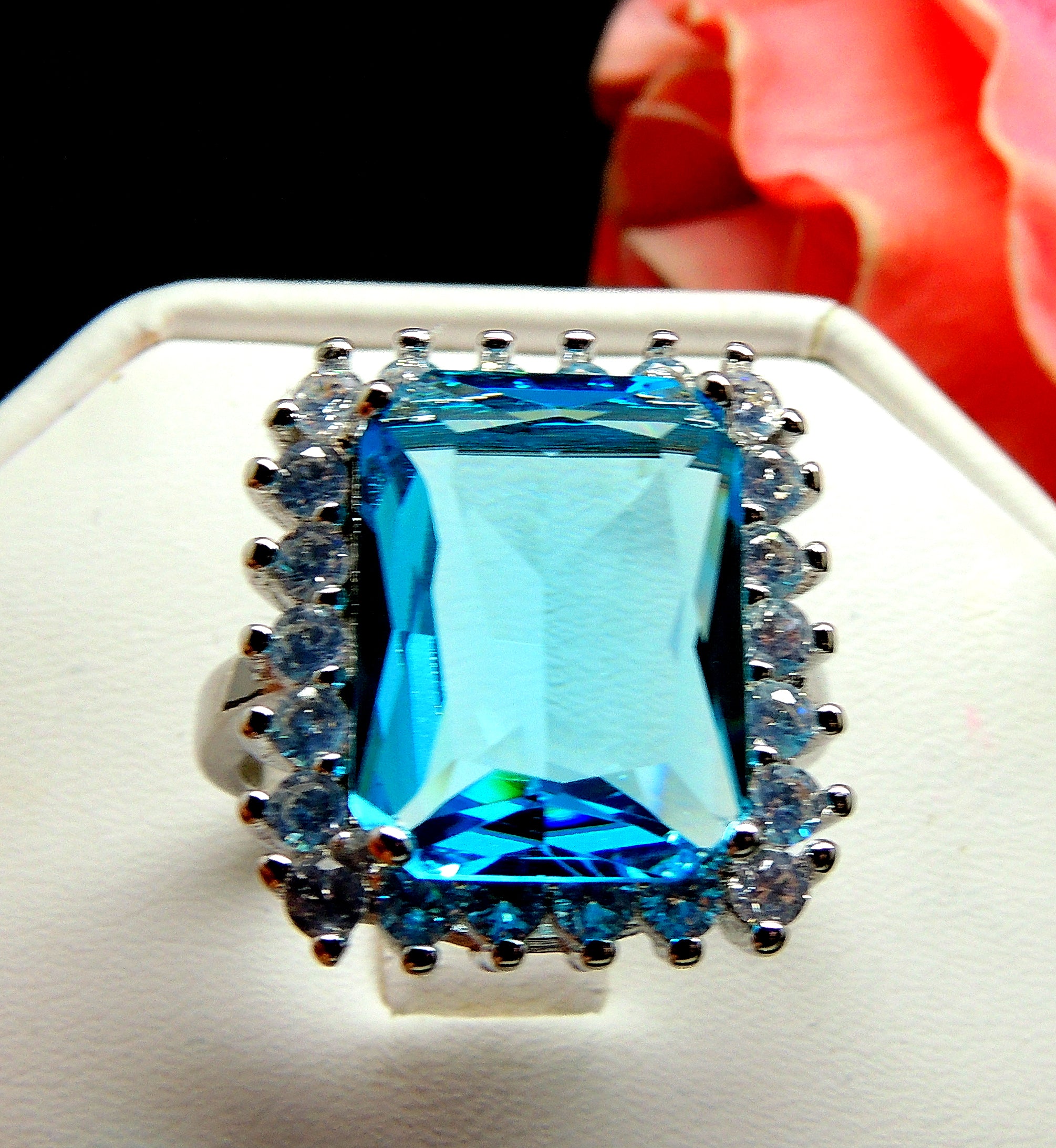 Maribeth Statement Ring Created Blue Topaz Clear Cz Womens Ginger Lyne - 10
