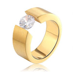 Load image into Gallery viewer, Wedding Band Ring 8mm Wide Gold Stainless Steel Cz Women Men Ginger Lyne - 9
