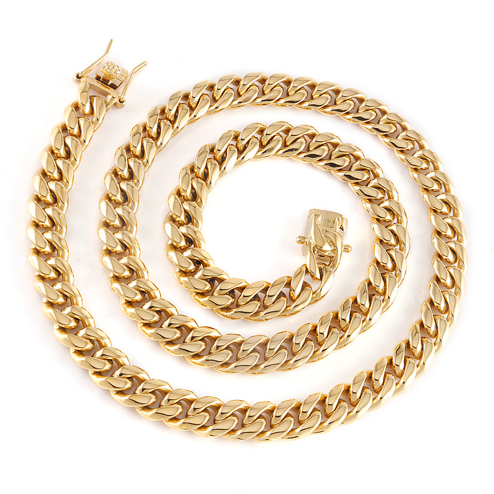 Cuban Link Chain Necklace Gold Stainless Steel Hip Hop Men Women Ginger Lyne - Gold-10mm-18