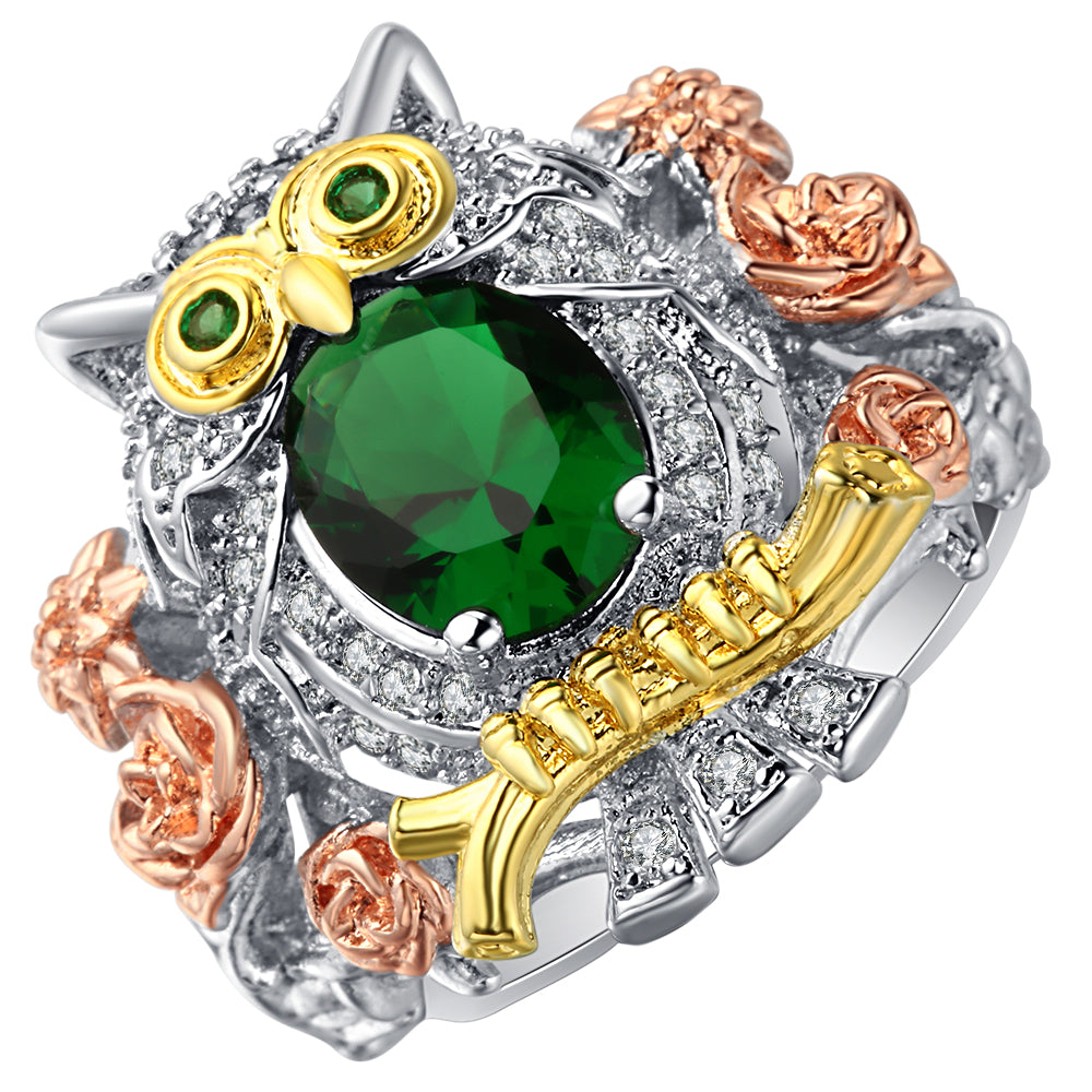 Hoot Owl Ring Teacher Gift Statement Ring Green Cz Womens Ginger Lyne Collection - 11
