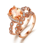Load image into Gallery viewer, Amara Bridal Set Rose Sterling Silver Cz Engagement Ring Wedding Band - Rose Gold,7

