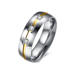 Thomas Wedding Ring Band Gold Stainless Steel Men Women CZ Ginger Lyne Collection - 12