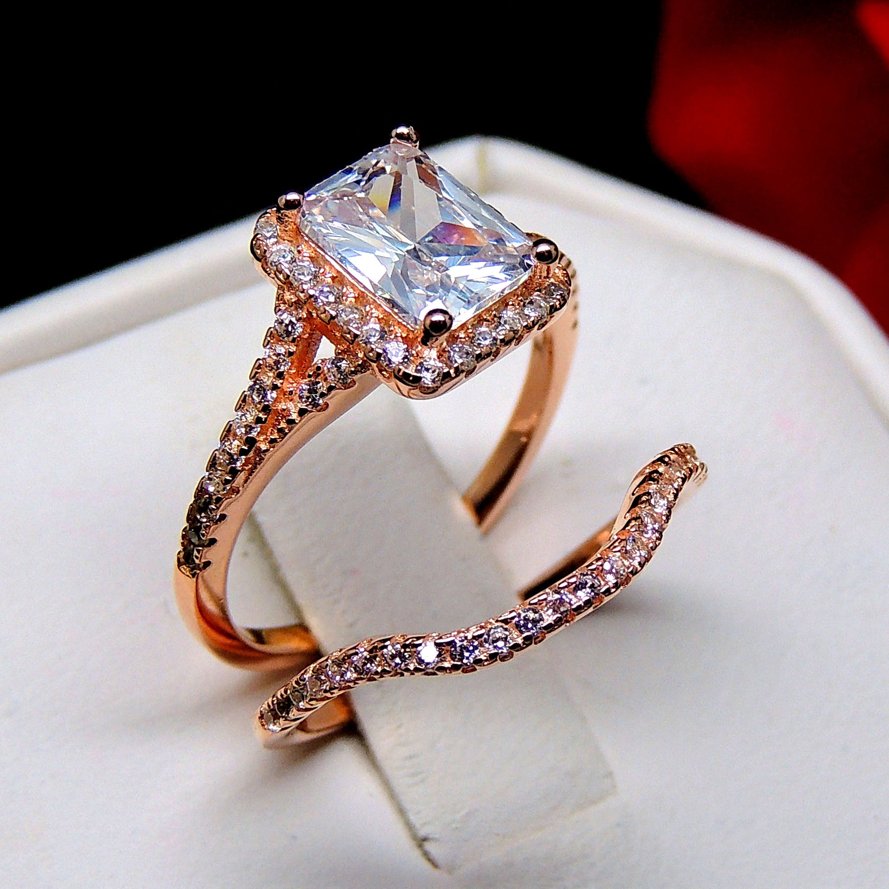 Nancy Bridal Set Rose Gold Sterling Silver Ring Cz Womens Ginger Lyne Collection - 7