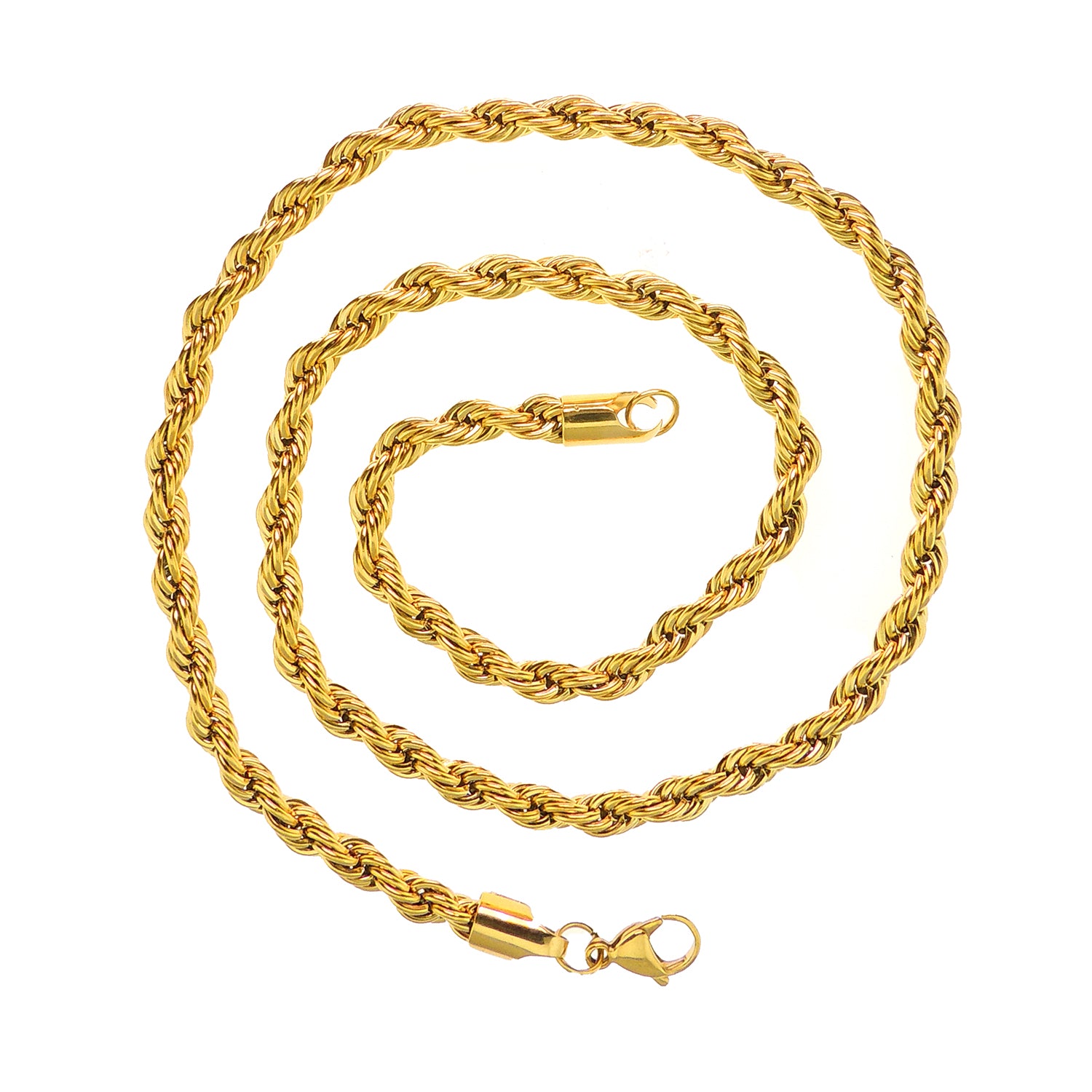 Gold Twisted Rope Chain Necklace Hip Hop Men Women Ginger Lyne Collection - 8 Inch Gold