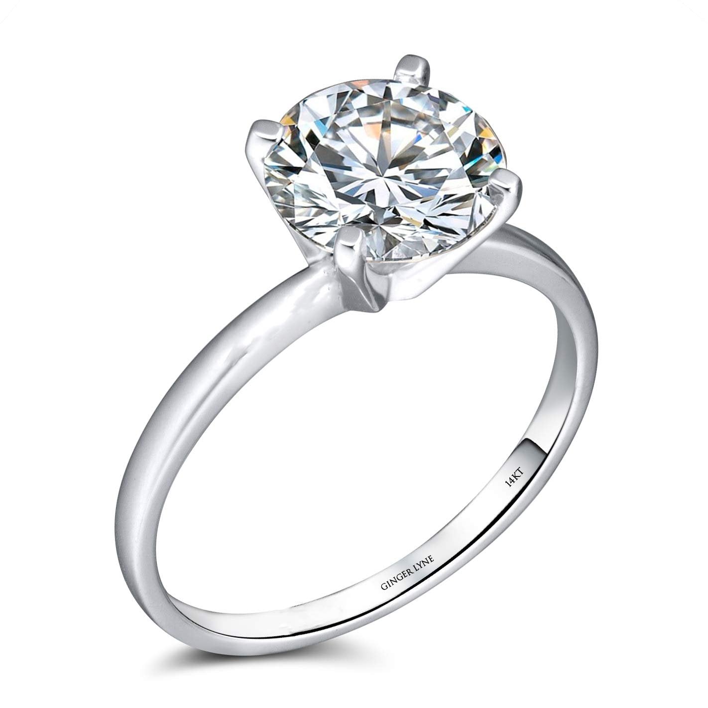 Amore Engagement Ring Women 2 Ct Moissanite 14K Gold Solitaire Ginger Lyne Collection - 2 CT,10