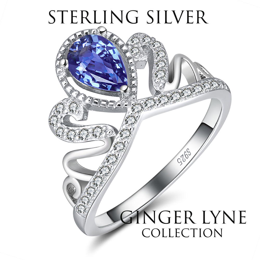 Crown Engagement Enhancer Ring Blue Cz Sterling Silver Womens Ginger Lyne - 6