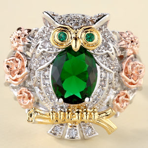 Hoot Owl Ring Teacher Gift Statement Ring Green Cz Womens Ginger Lyne Collection - 10