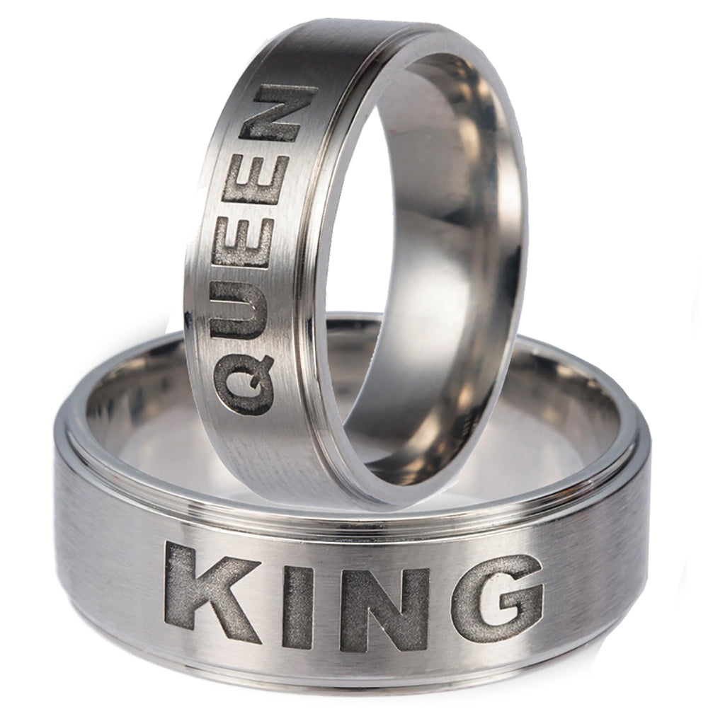 King or Queen Stainless Steel Wedding Band Ring Men Women Ginger Lyne - Hers-Queen,4