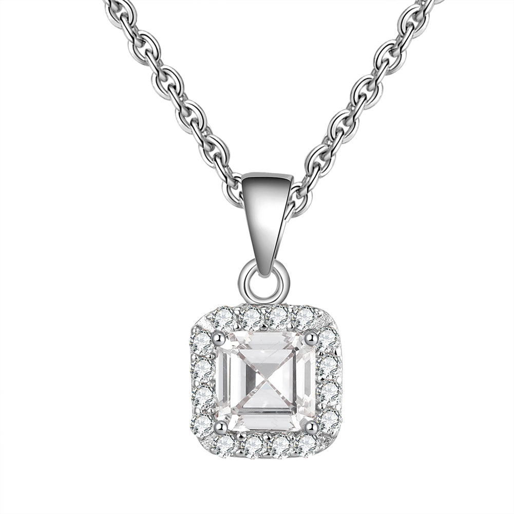 Square Halo Pendant Necklace for Women Sterling Silver Cz Ginger Lyne Collection - White Gold