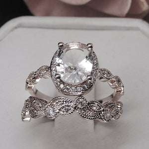 Amara Bridal Set Sterling Silver Cz Engagement Ring Wedding Band Ginger Lyne Collection - silver,6