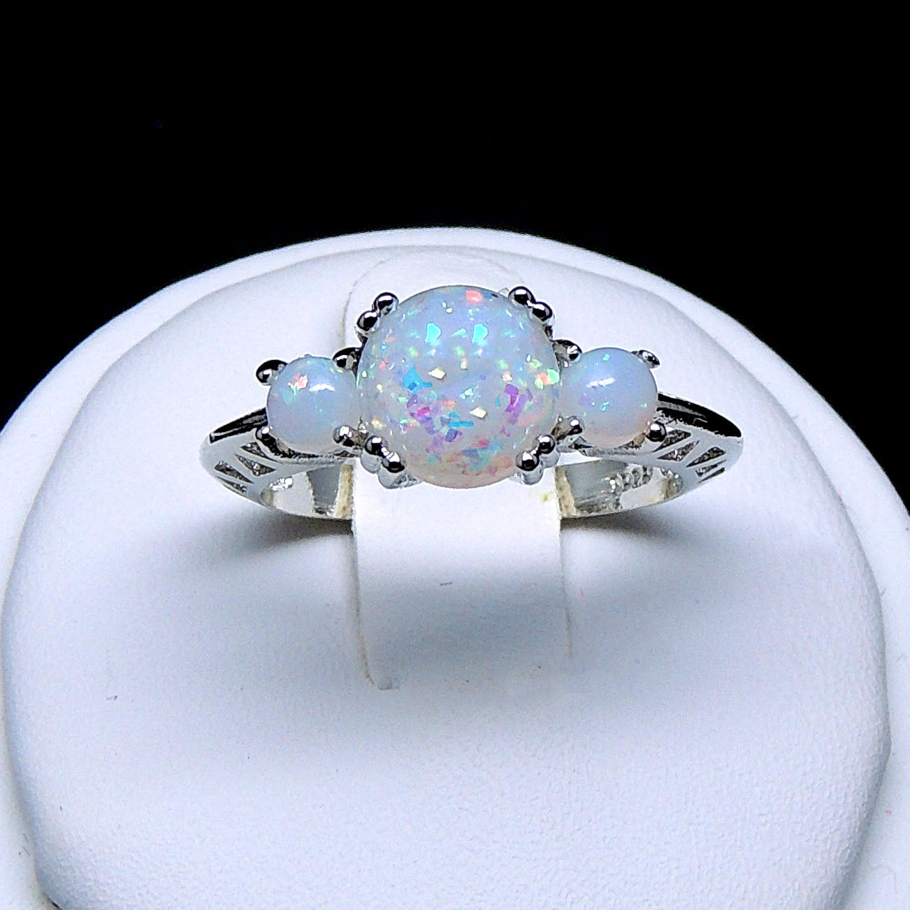 Fleur Statement Ring 3 Stone Fire Opal Engagement Womens Ginger Lyne Collection - 10