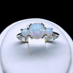 Load image into Gallery viewer, Fleur Statement Ring 3 Stone Fire Opal Engagement Womens Ginger Lyne - 10
