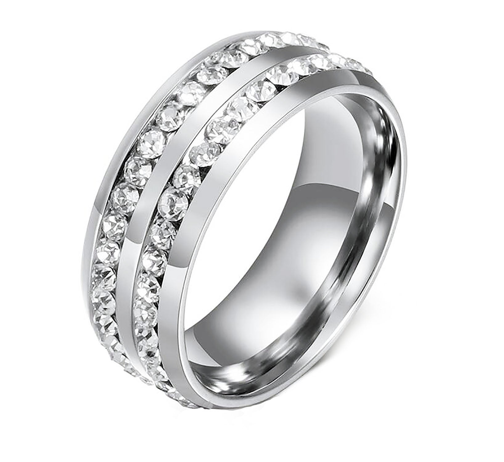 Two Row Wedding Band Ring Cz Eternity Men Women Ginger Lyne Collection - 9