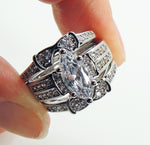 Load image into Gallery viewer, Adora 3 Ring Bridal Set Cubic Zirconia Black Halo Wedding Ginger Lyne - Black,10
