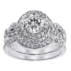 Bobbi Halo Pave Bridal Engagement Wedding Band Ring Set Ginger Lyne - 6