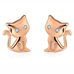 Load image into Gallery viewer, Kitty Cat Stud Earrings Rose Gold Sterling Silver Cz Girls Ginger Lyne - Rose Gold
