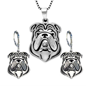 Bulldog Sterling Silver Dog Necklace Earrings Set Womens Ginger Lyne - Dog Set