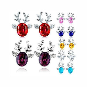 Reindeer Stud Earrings Cz Christmas Girls Women Ginger Lyne Collection - Pink