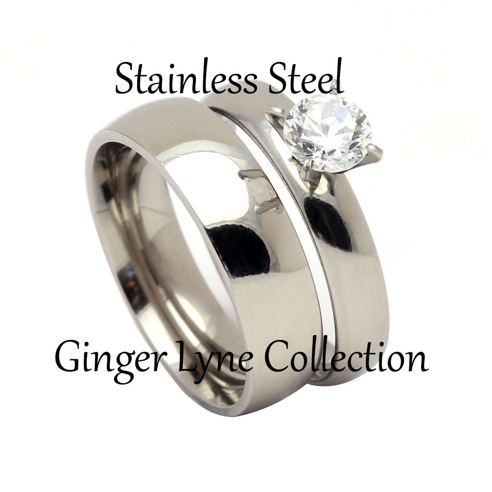 Sabrina Bridal Set Cz Stainless Steel Band Ring Womens Ginger Lyne - 10